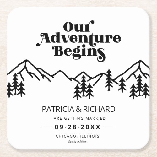 Our Adventure Begins Outdoor Wedding Save The Date Square Paper Coaster