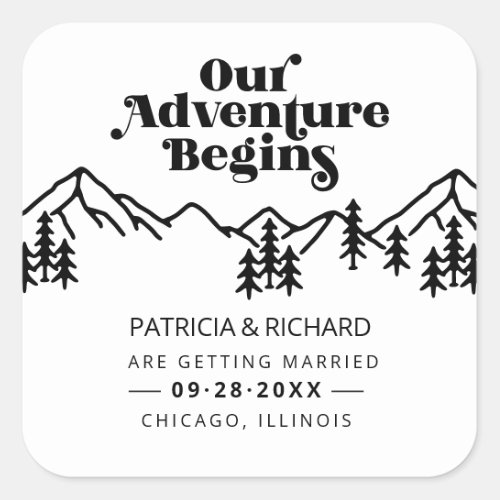 Our Adventure Begins Outdoor Wedding Save The Date Square Sticker