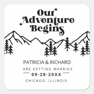 Our Adventure Begins Outdoor Wedding Save The Date Square Sticker