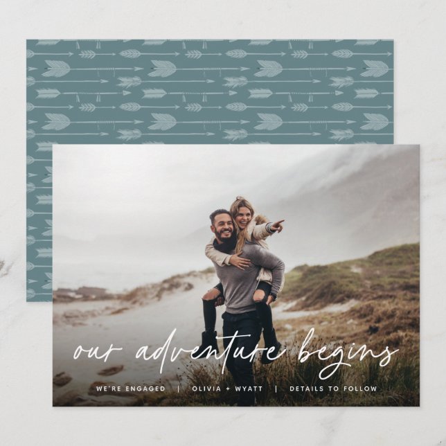 Our Adventure Begins | Photo Engagement Announcement (Front/Back)