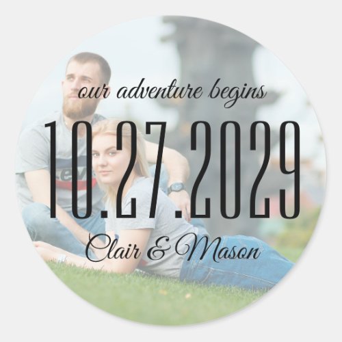 Our Adventure Begins Photo Save The Date Sticker
