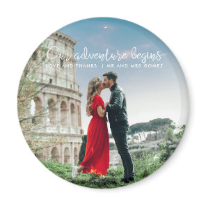 Our Adventure Begins Photo Thank You Wedding Magnet