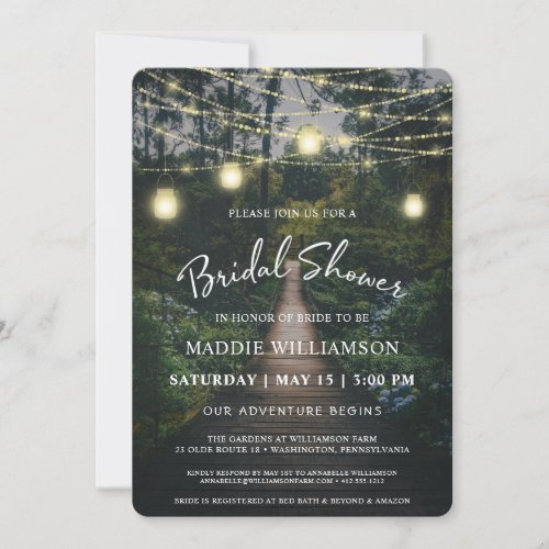 Our Adventure Begins  Rustic Forest Bridal Shower Invitation