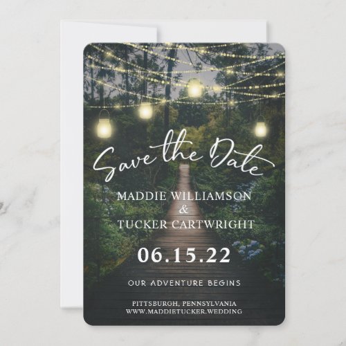 Our Adventure Begins  Rustic Forest Save the Date Invitation