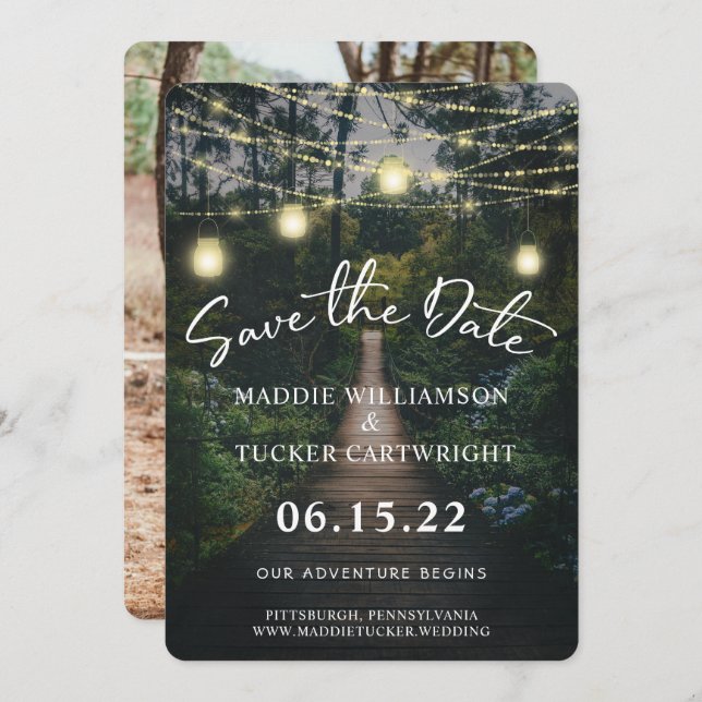 Our Adventure Begins | Rustic Forest Save the Date Invitation (Front/Back)