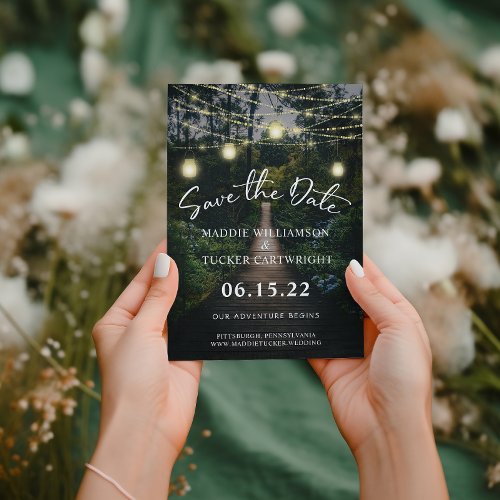 Our Adventure Begins  Rustic Forest Save the Date Invitation