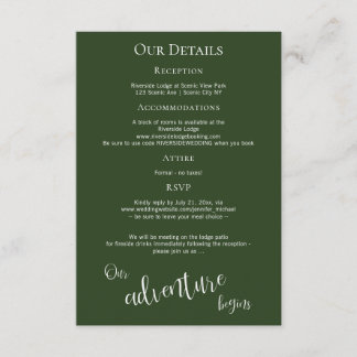 Our adventure begins rustic mountain lake details enclosure card