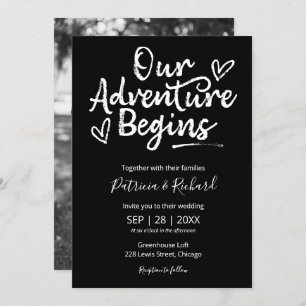 Our Adventure Begins Rustic Wedding Black Invitation