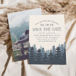 Our Adventure Begins | Save the Date<br><div class="desc">For the outdoorsy and adventurous couple, our rustic and wintry pine tree wedding save the date cards have a chilly woodland vibe, with a lush forest of pine trees in rich shades of smoky blue gray, melting into a foreground of dark navy blue softened with charcoal. Perfect for winter weddings...</div>