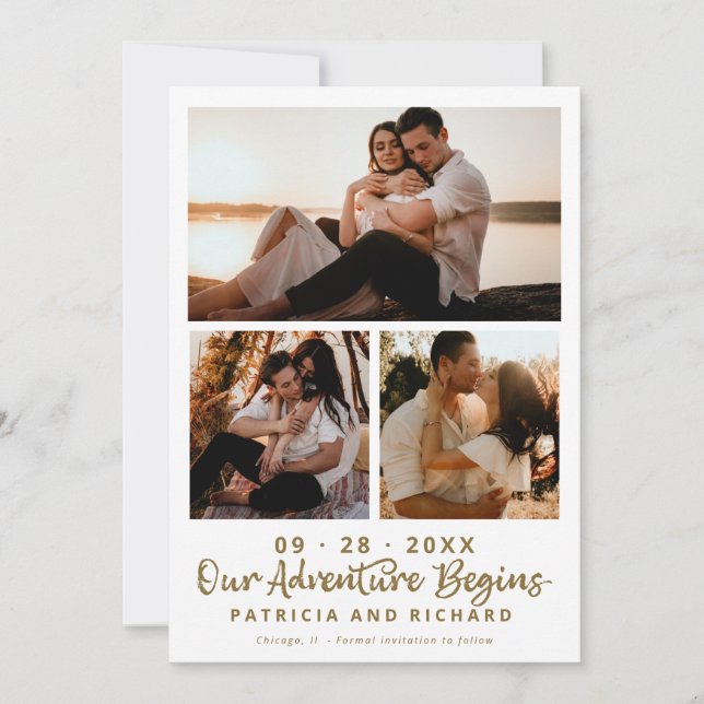 Our Adventure Begins Save The  Date 3 Photo Invitation (Front)
