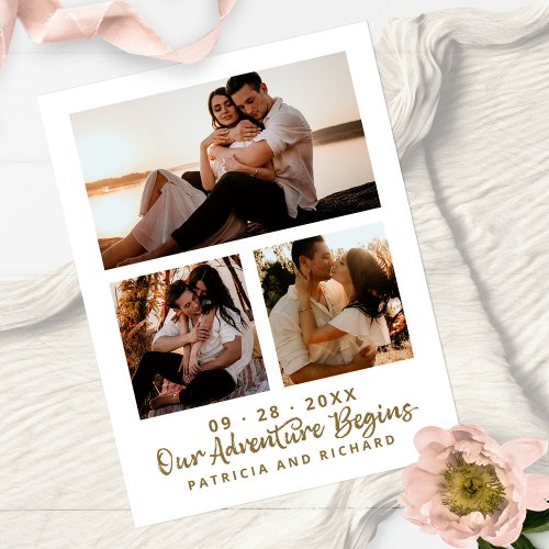 Our Adventure Begins Save The Date 3 Photo Postcard