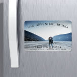 Our Adventure Begins | Save the Date Magnet<br><div class="desc">A rustic save the date photo magnet for the outdoorsy and adventurous couple,  designed to accommodate your favorite horizontal or landscape oriented full-bleed engagement photo. "Our Adventure Begins" appears as a text overlay arched across the top,  with your names,  wedding date and wedding location along the bottom.</div>