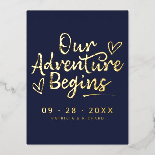 Our Adventure Begins Save The Date Non Photo Foil Holiday Postcard