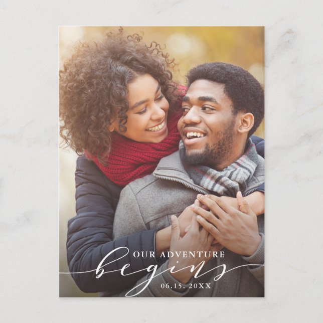 Our Adventure Begins | Save the Date Photo Announcement Postcard (Front)