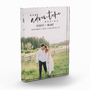 Our Adventure Begins Script Photo Save the Date Block