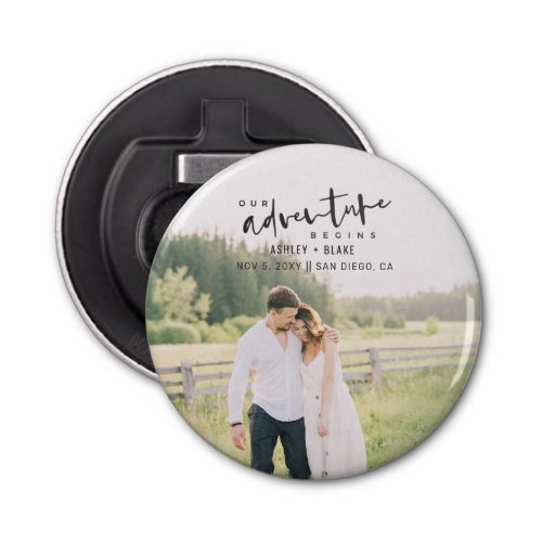 Our Adventure Begins Script Photo Save the Date Bottle Opener