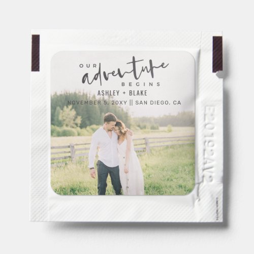Our Adventure Begins Script Photo Save the Date Hand Sanitizer Packet