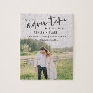 Our Adventure Begins Script Photo Save the Date Jigsaw Puzzle