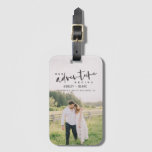 Our Adventure Begins Script Photo Save The Date Luggage Tag at Zazzle