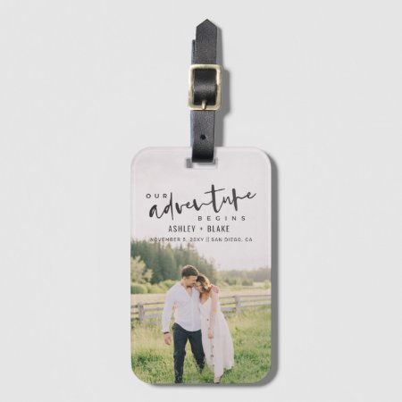 Our Adventure Begins Script Photo Save The Date Luggage Tag