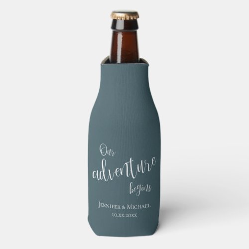 Our adventure begins teal or any color wedding bottle cooler