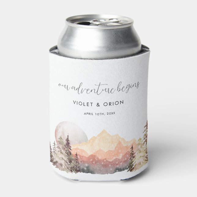Our Adventure Begins Wedding Favors Can Cooler (Can Front)