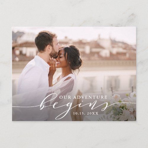 Our Adventure Begins  Wedding Photo Save The Date Postcard