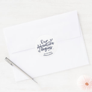 Our Adventure Begins Wedding Save The Date Classic Round Sticker