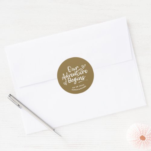 Our Adventure Begins Wedding Save The Date Classic Round Sticker