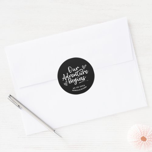 Our Adventure Begins Wedding Save The Date Classic Round Sticker