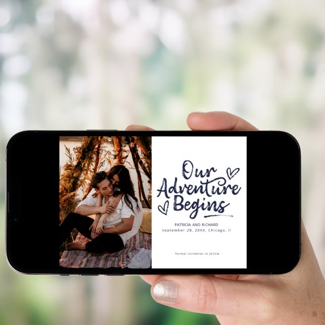 Our Adventure Begins Wedding Save The Date Photo Invitation (Front Digital)