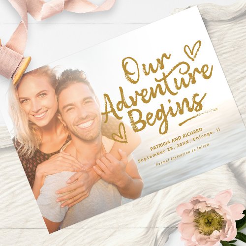 Our Adventure Begins Wedding Save The Date Photo Invitation