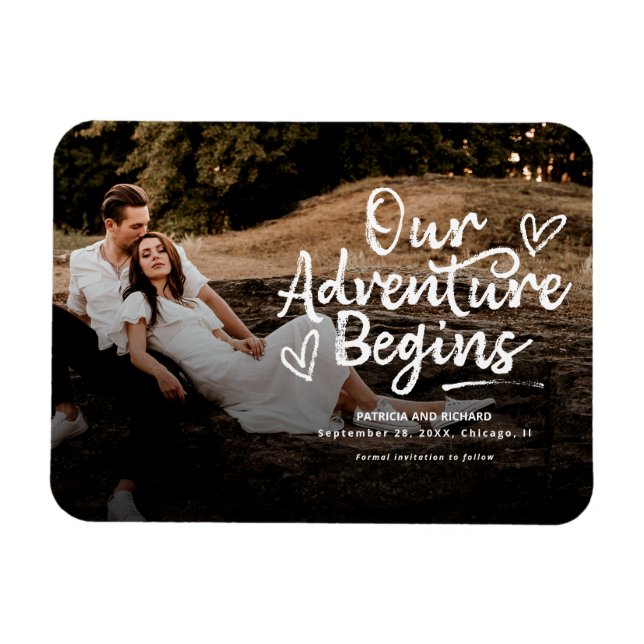 Our Adventure Begins Wedding Save The Date Photo Magnet (Horizontal)