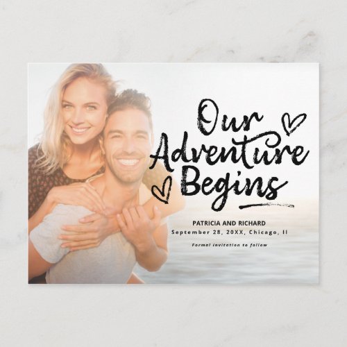 Our Adventure Begins Wedding Save The  Date Photo Postcard