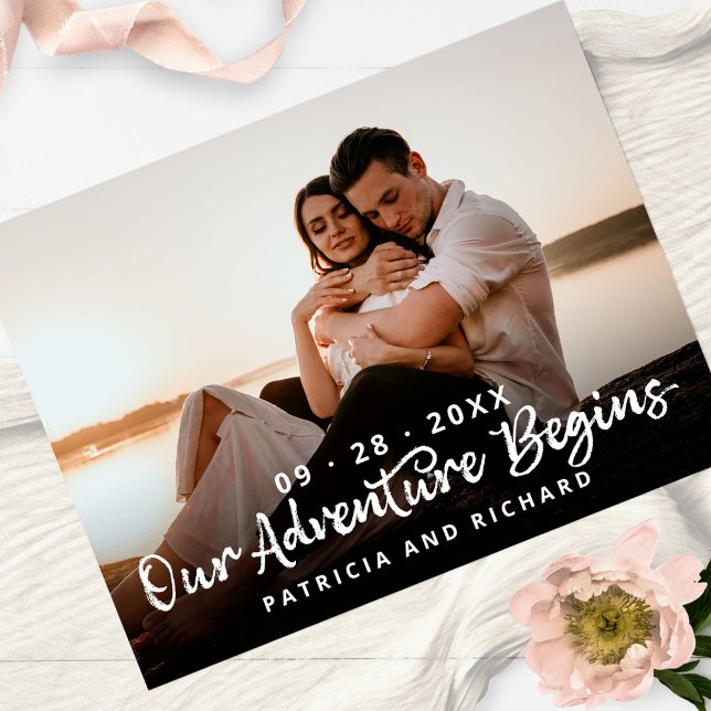 Our Adventure Begins Wedding Save The Date Photo Postcard (Creator Uploaded)