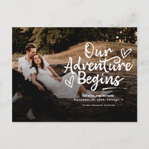 Our Adventure Begins Wedding Save The  Date Photo Postcard