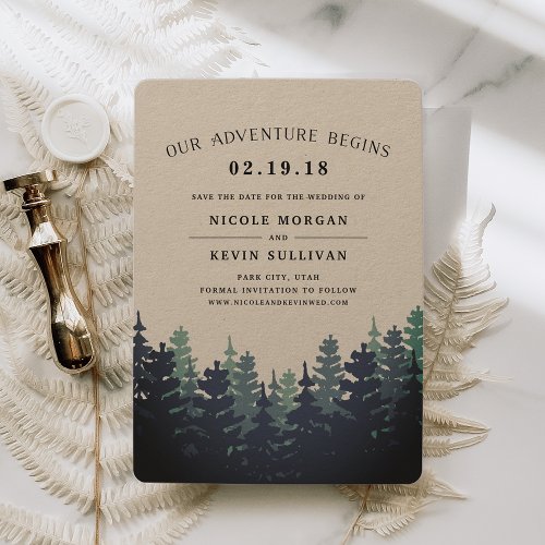 Our Adventure Begins  Winter Forest Save the Date