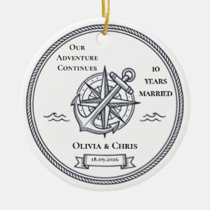 Our Adventure Continues 10 Years Marriage Ceramic Ornament