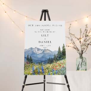 Our Adventure Mountain Floral Wedding Welcome Sign
