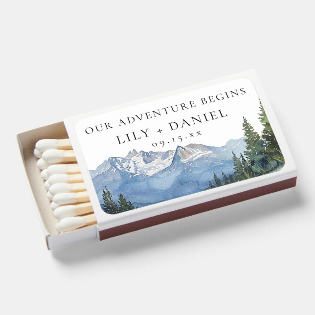 Our Adventure Mountain Wildflower Floral Wedding Matchboxes (Front Open)