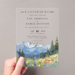 Our Adventure Mountain Wildflowers Floral Wedding Acrylic Invitations