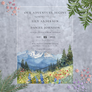 Our Adventure Mountain Wildflowers Floral Wedding Acrylic Invitations