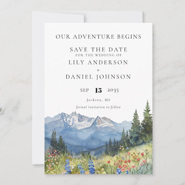 Our Adventure Mountain Wildflowers Floral Wedding Save The Date (Front)