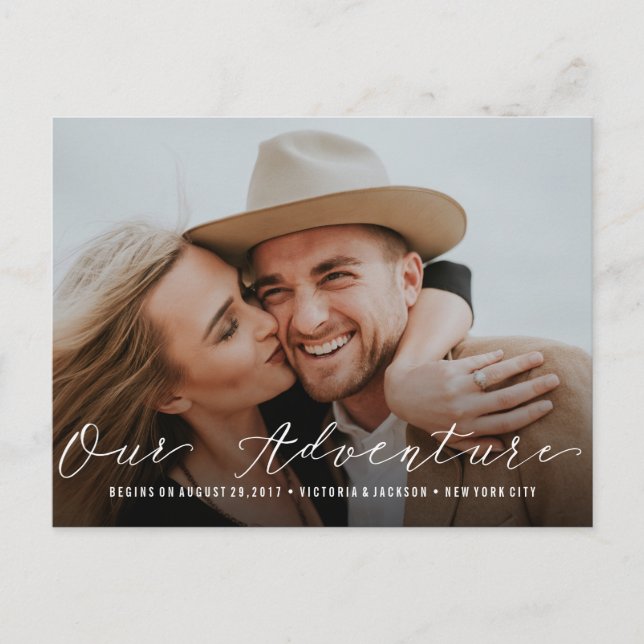 Our Adventure | Wedding Save the Date  Photo Announcement Postcard (Front)
