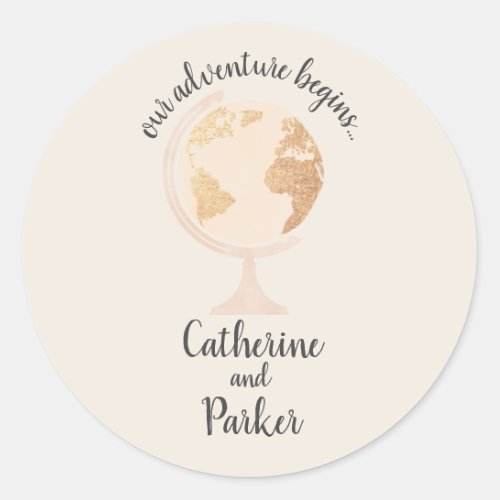 Our Adventure World Globe Map Travel Gold Wedding  Classic Round Sticker