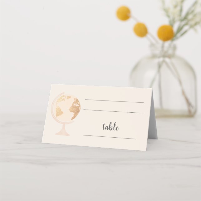 Our Adventure World Globe Map Travel Gold Wedding Place Card (Front)