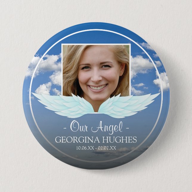 Our Angel Custom Photo Funeral Button (Front)