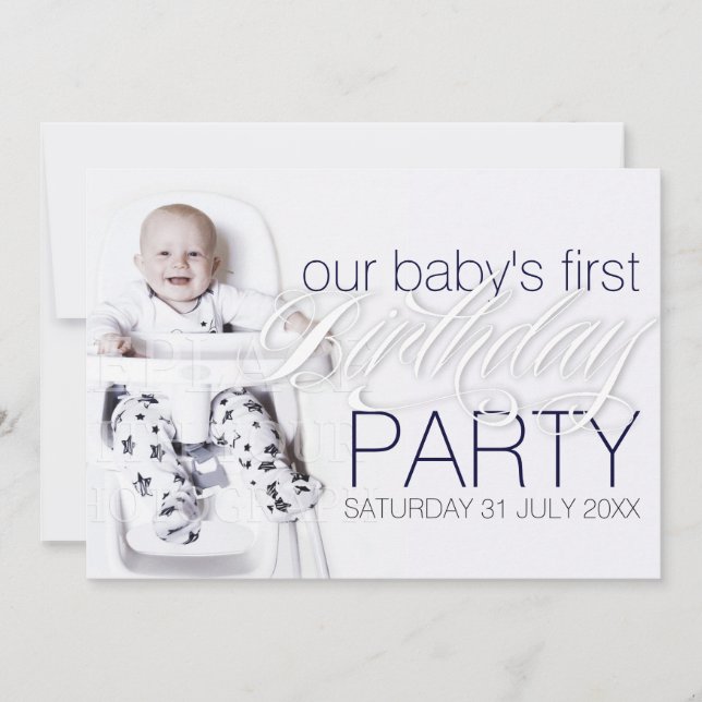 Our Baby Boy Photo Birthday White Party Invitation (Front)