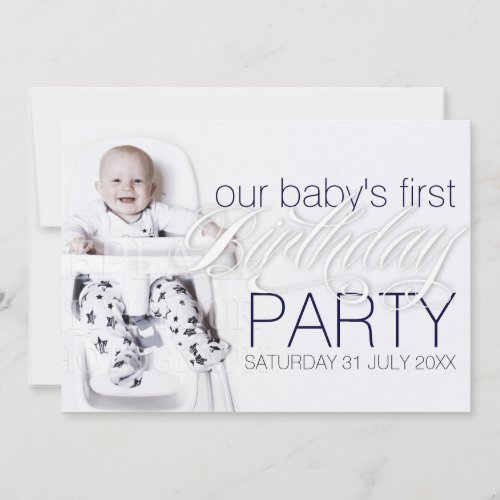 Our Baby Boy Photo Birthday White Party Invitation