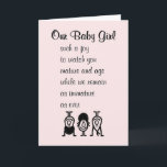 Our Baby Girl Funny Birthday Poem For Our Daughter Card<br><div class="desc">A funny happy birthday card for our daughter,  featuring a bad poem and illustration,  about how our daughter is getting older (no longer a child) but we are still pretty silly. "Our Baby Girl" is flanked by her parents who are standing on their heads.</div>